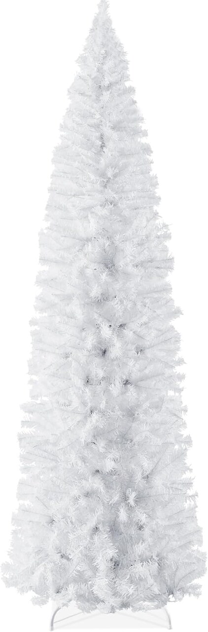 Pencil Christmas Tree Unlit Slim Artificial Tree with Foldable Base & Easy Assembly